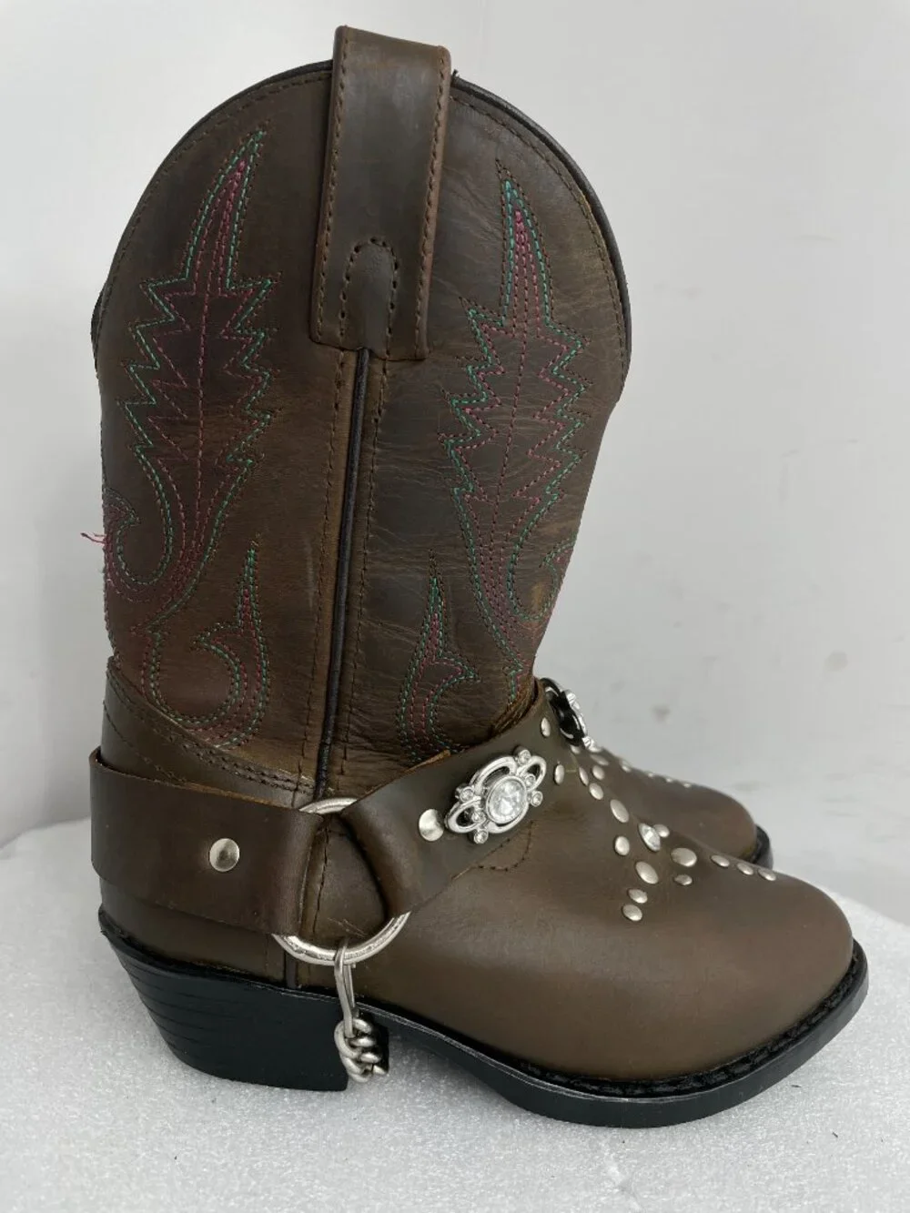 Smoky Mountain Western Boots Rhinestone Harness Brown Kids Size 12 D